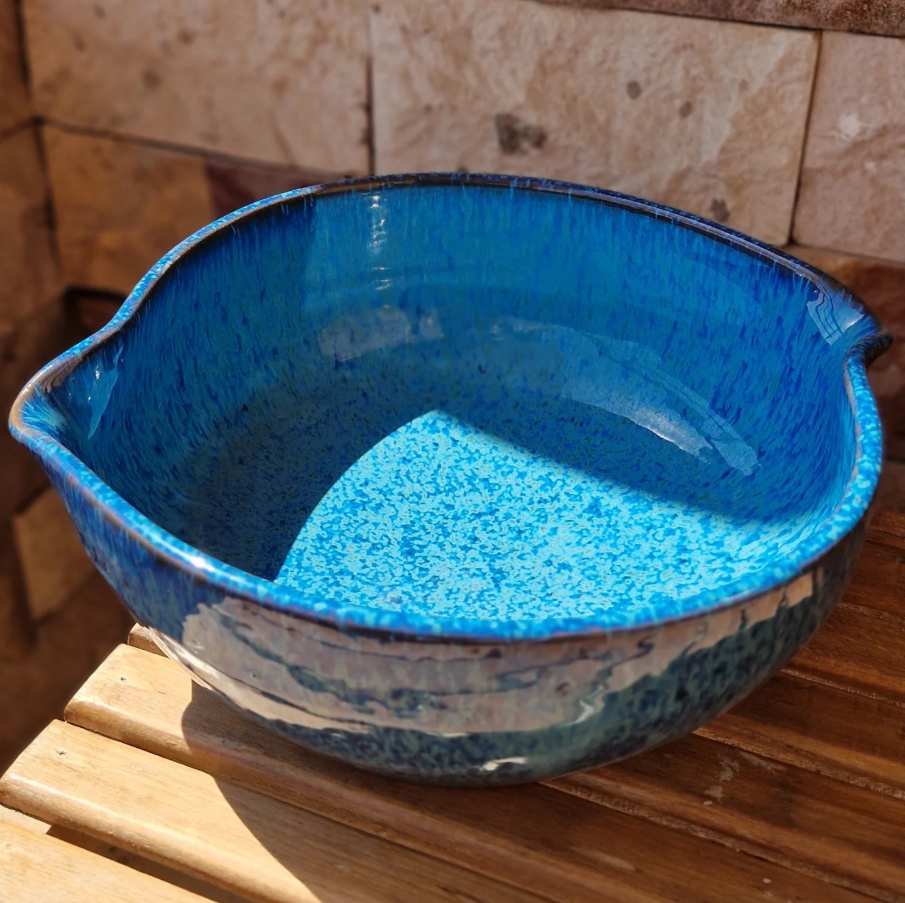 Handmade Blue Glazed Serving Bowl - Large 3L
