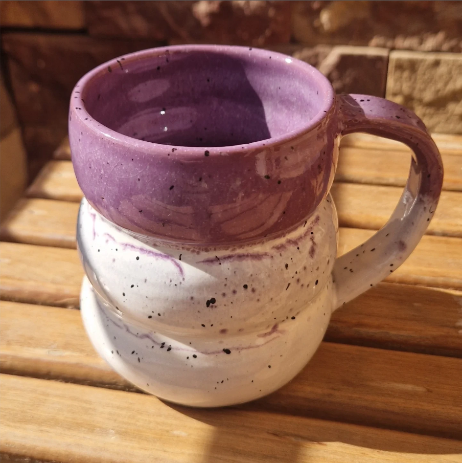 Handcrafted Purple & Beige Glaze Pottery Mug - 290 ml
