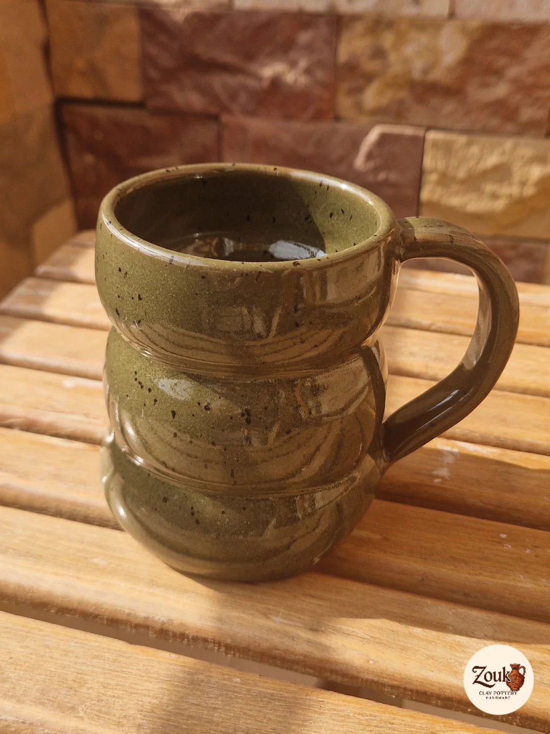 Handcrafted Green Glazed Pottery Mug - 290 ml