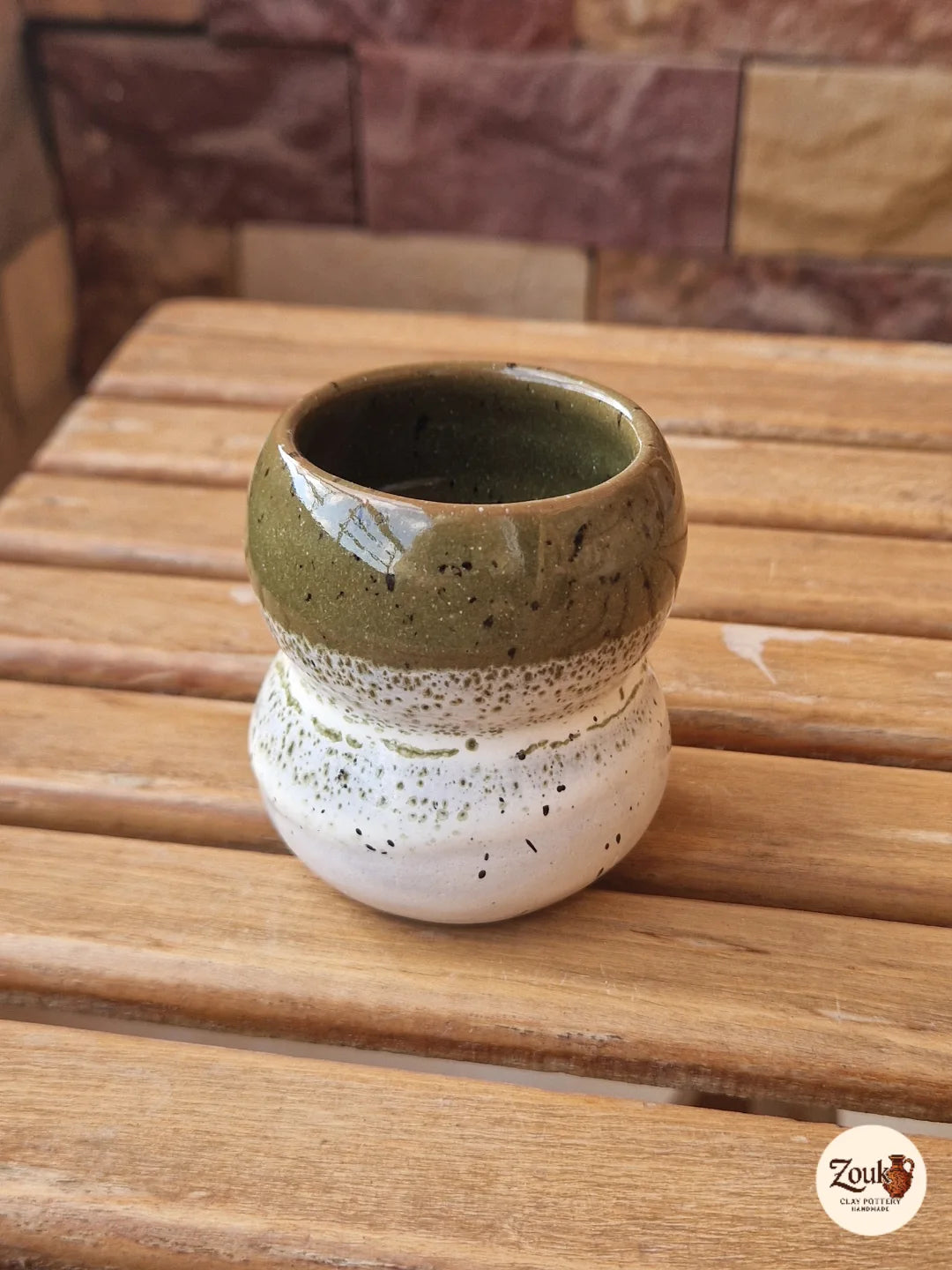 Handcrafted Green & White Glazed Pottery Espresso Cup - 100 ml