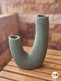Handmade Dark Green Pottery Vase – Double Tube Design
