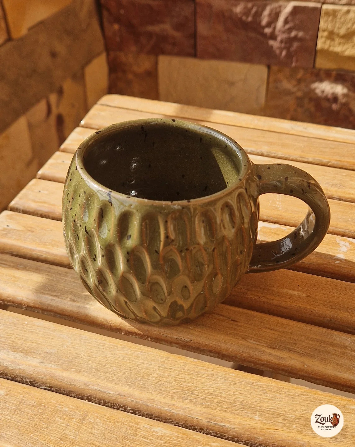 Handcrafted Olive Green Glazed Pottery Mug - 300 ml