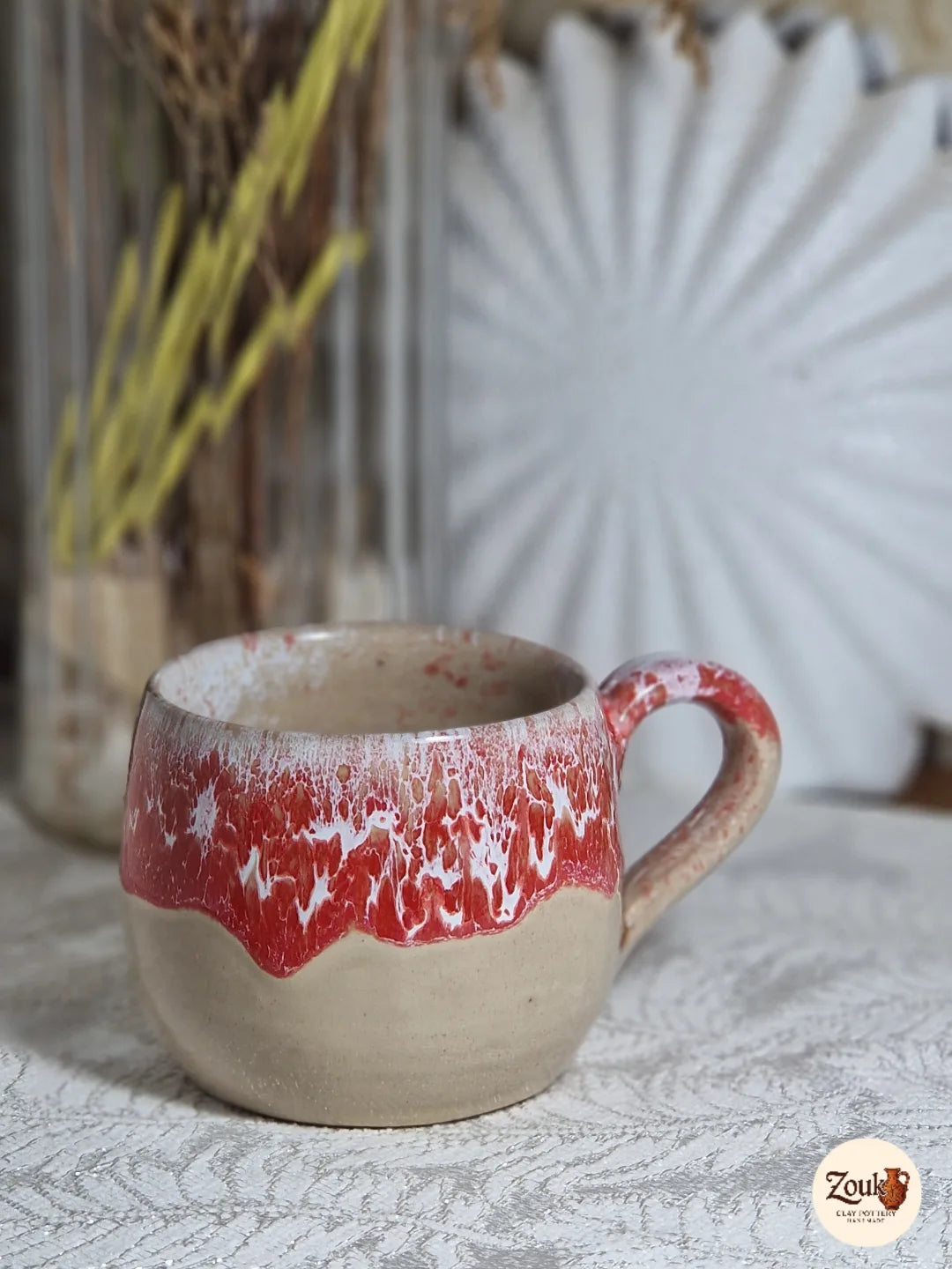 DRIP Collection – Beige & Red Glazed Pottery Mug (300 ml)