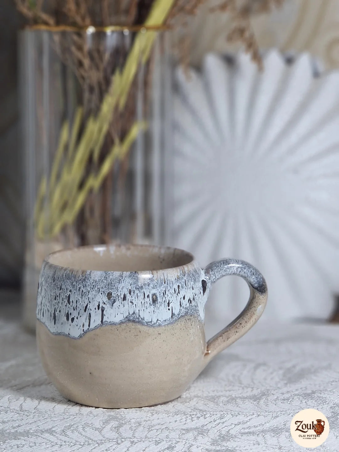 DRIP Collection – Beige & Grey Glazed Pottery Mug (300 ml)