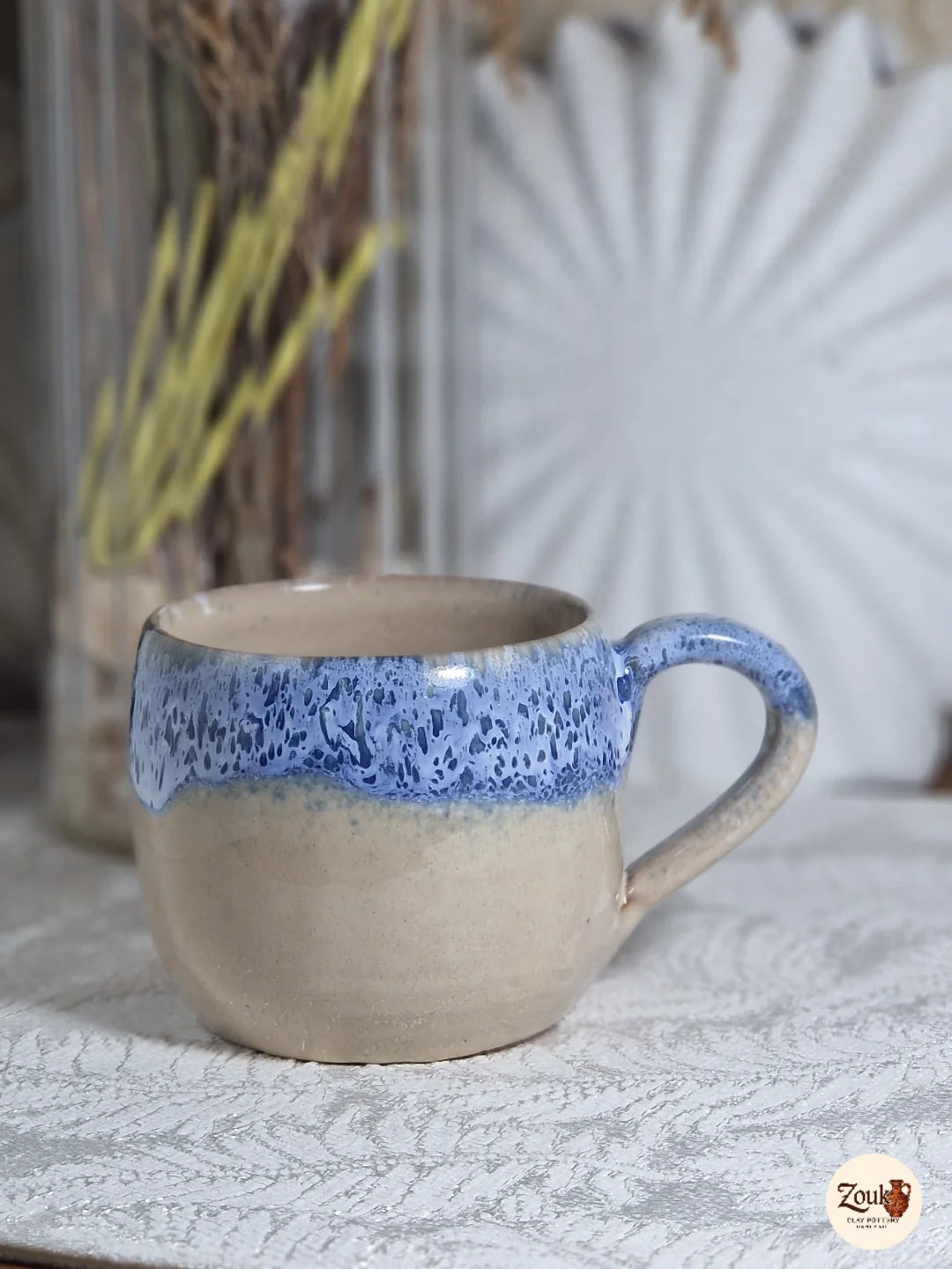 DRIP Collection – Beige & Blue Glazed Pottery Mug (300 ml)