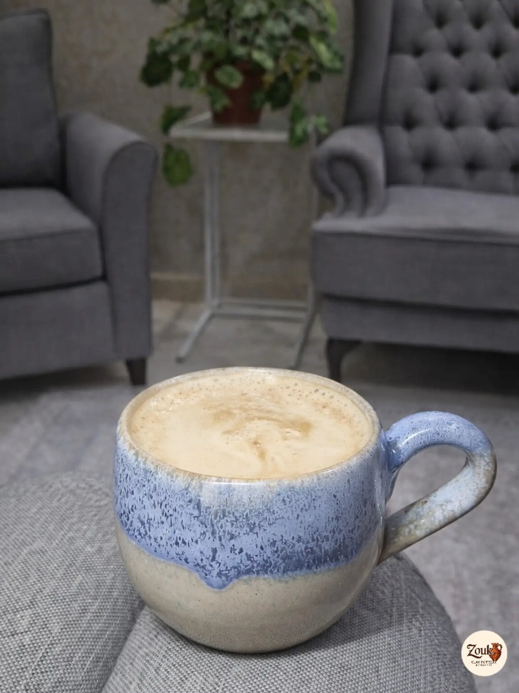 DRIP Collection – Beige & Blue Glazed Pottery Mug (300 ml)
