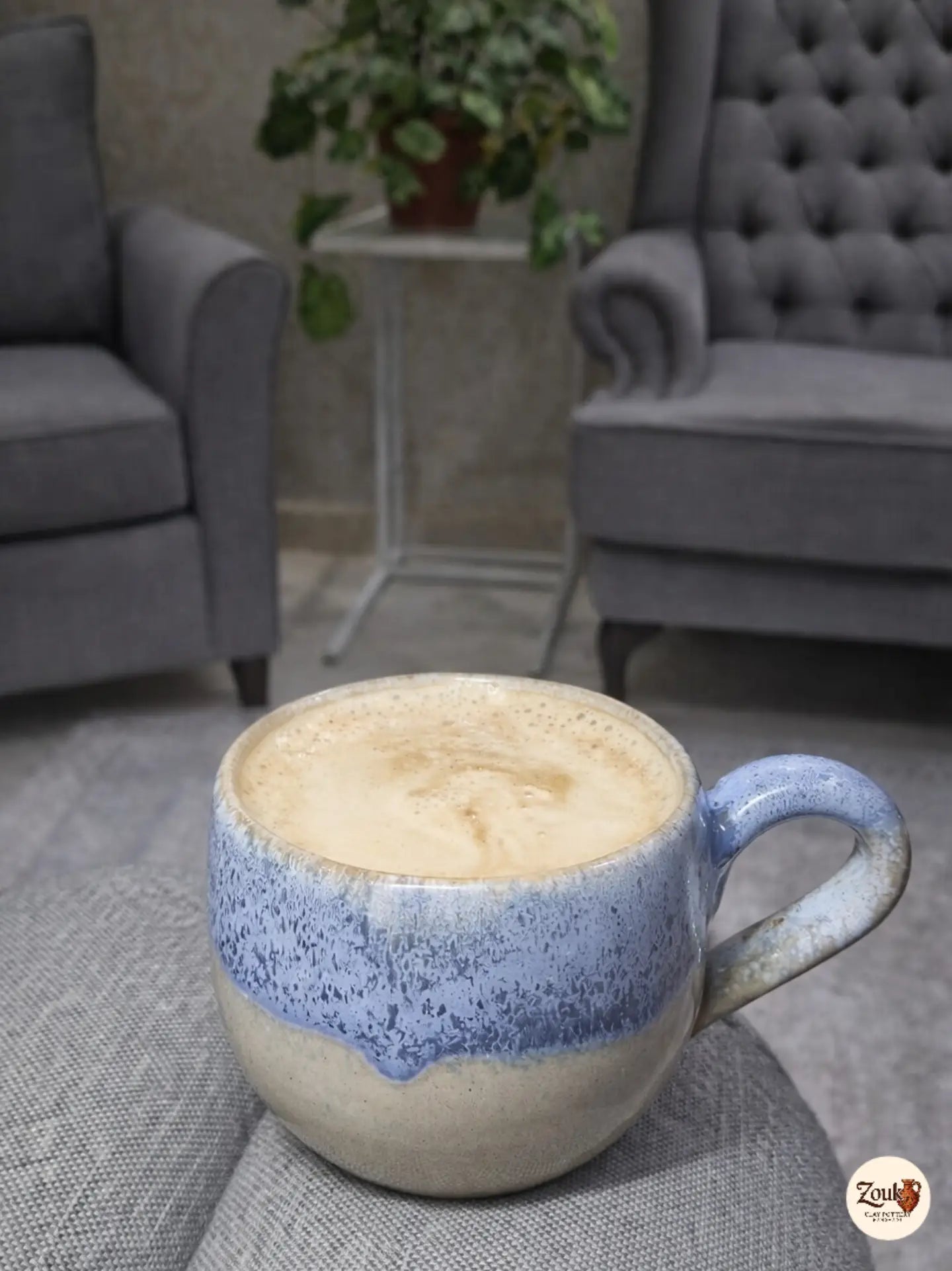 DRIP Collection – Beige & Blue Glazed Pottery Mug (300 ml)