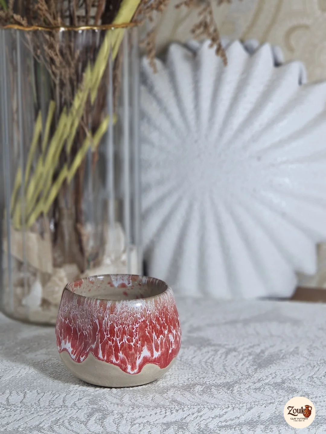 DRIP Collection – Beige & Red Glazed Pottery Espresso Cup (100 ml)