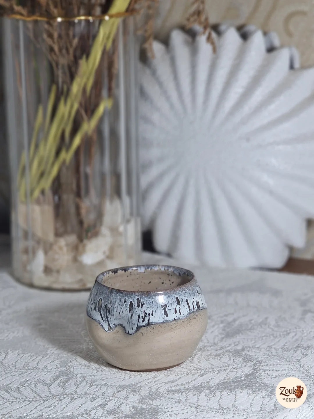 DRIP Collection – Beige & Grey Glazed Pottery Espresso Cup (100 ml)