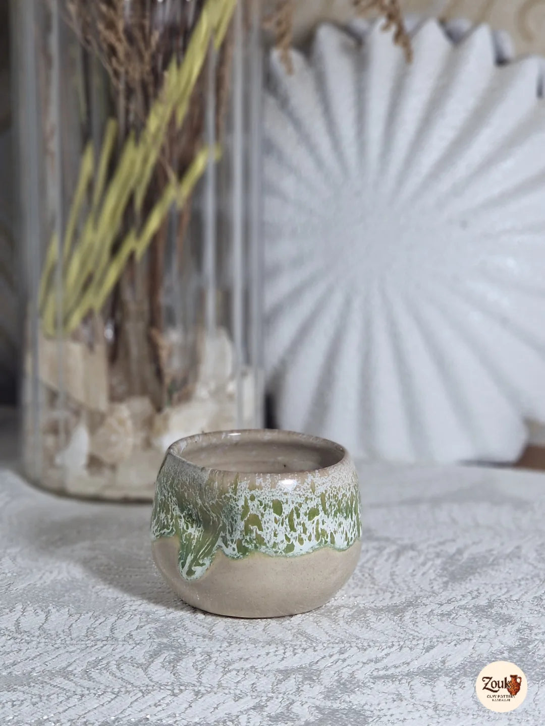 DRIP Collection – Beige & Green Glazed Pottery Espresso Cup (100 ml)