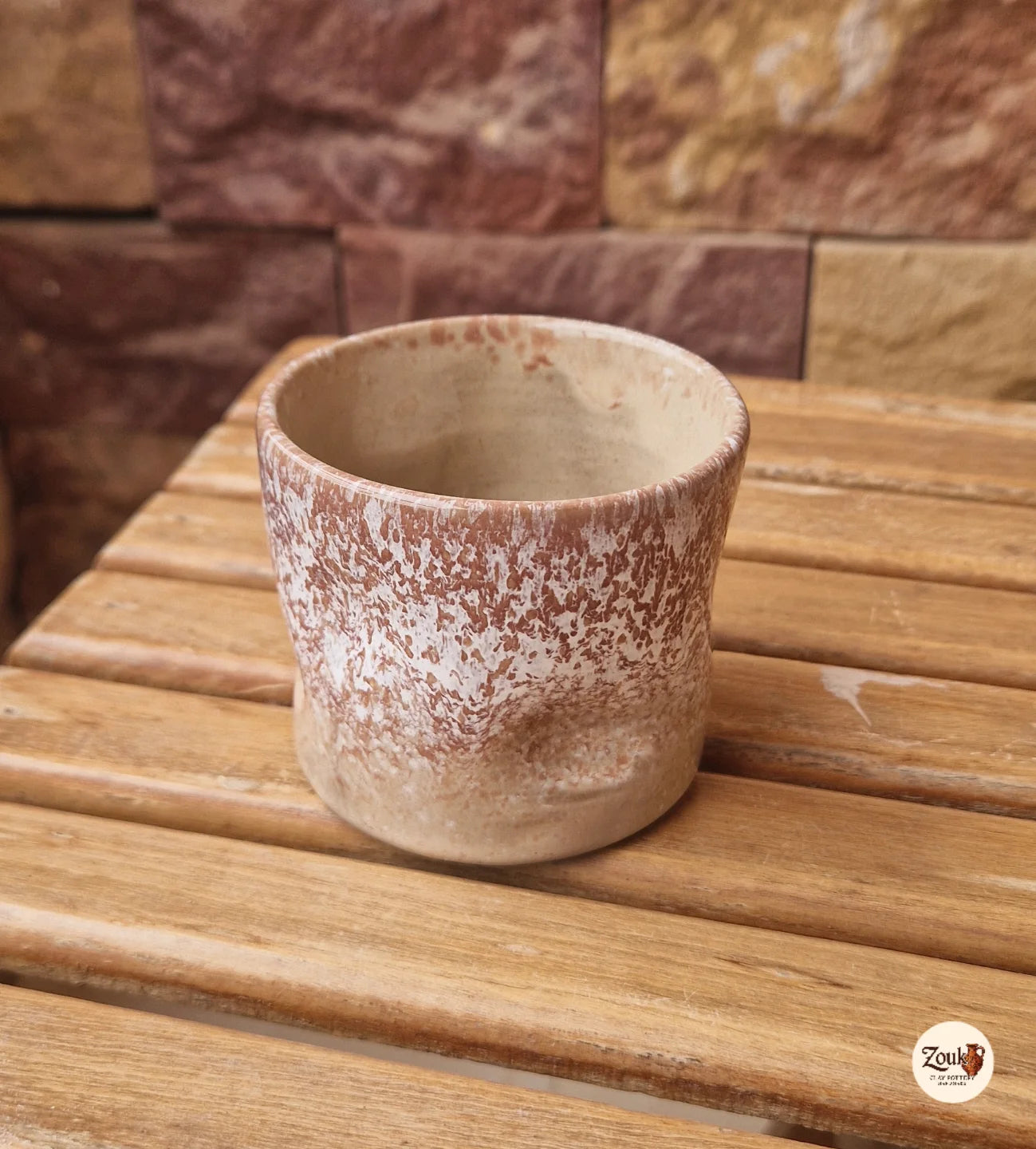DRIP Collection – Beige & Brick red Glazed Pottery Cup (120 ml)