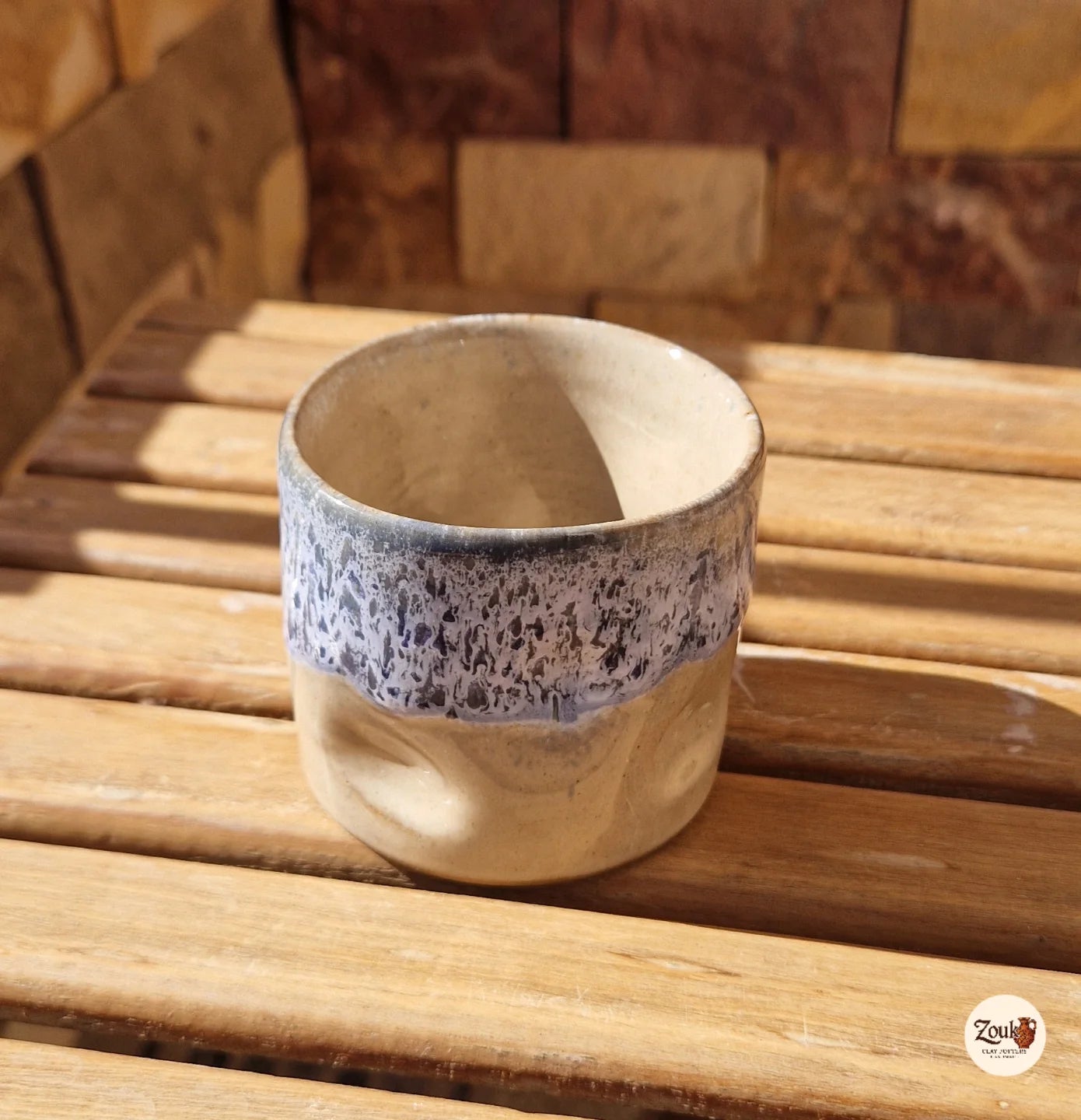 DRIP Collection – Beige & Blue Glazed Pottery Cup (120 ml)
