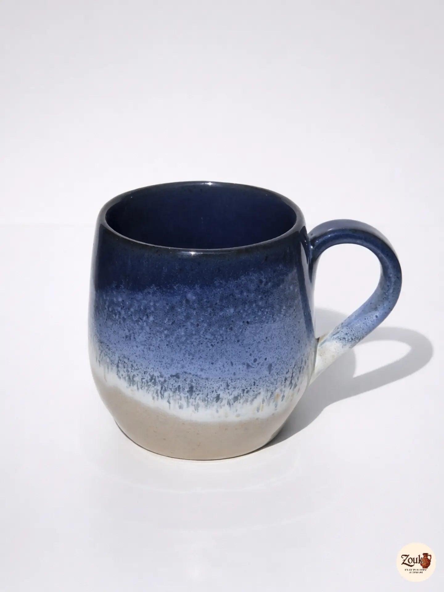 Barrel Collection – Ocean Blue with Light Beige Base Glazed Pottery Mug (350 ml)
