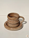 Puffy Collection – Handmade Pottery Cup With Saucer (With Handle) – 100 ml