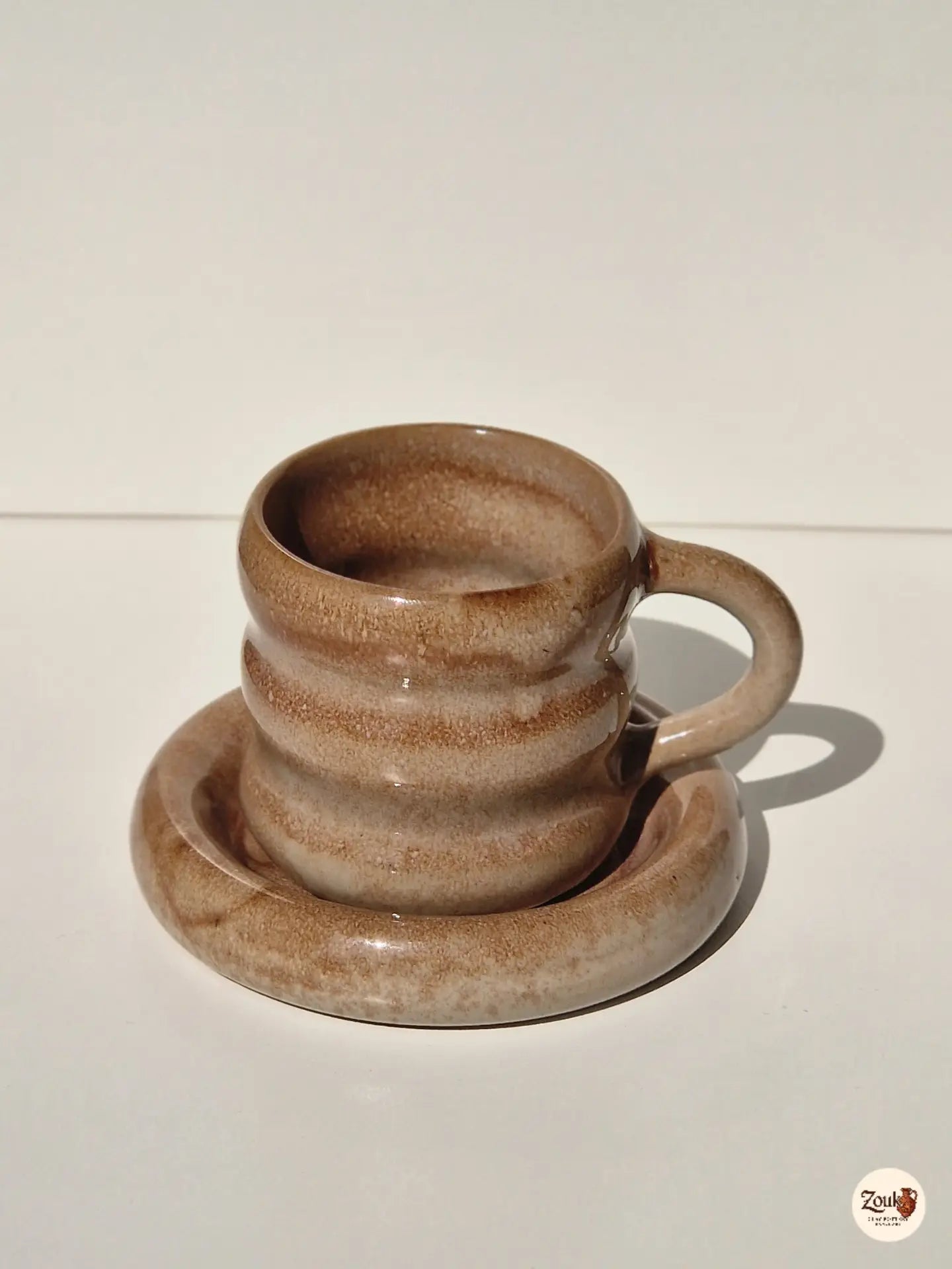 Puffy Collection – Handmade Pottery Cup With Saucer (With Handle) – 100 ml