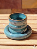 Puffy Collection – Turquoise Blue Handmade Pottery Cup With Saucer (Without Handle) – 100 ml