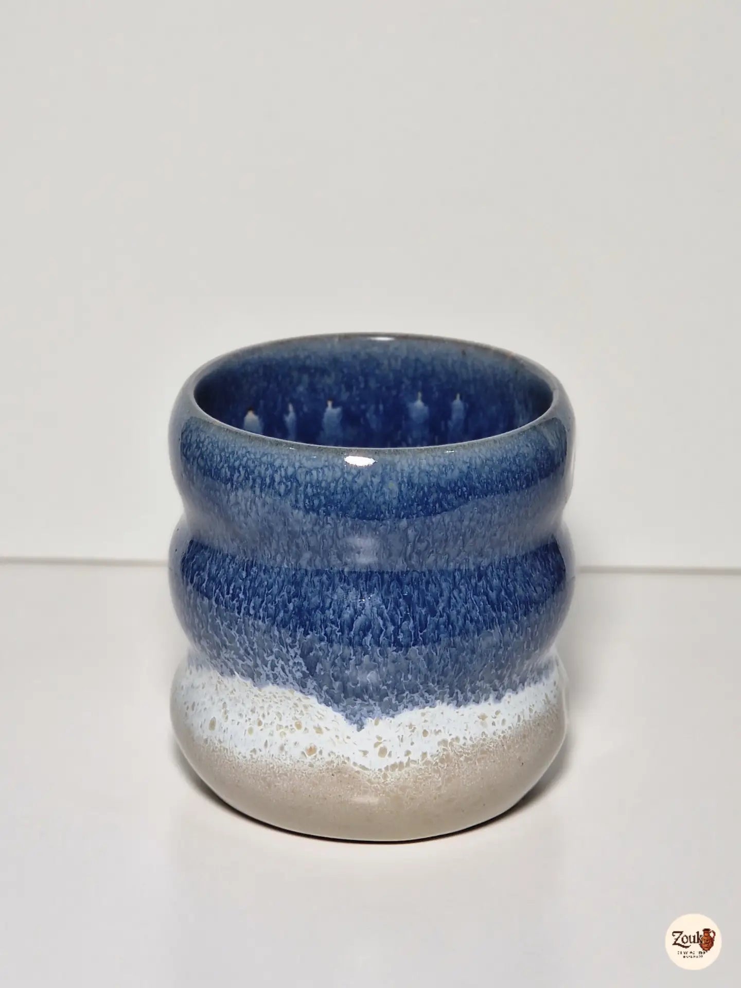 Puffy Collection – Ocean Blue with Light Beige Base Handmade Pottery Cup – 250 ml