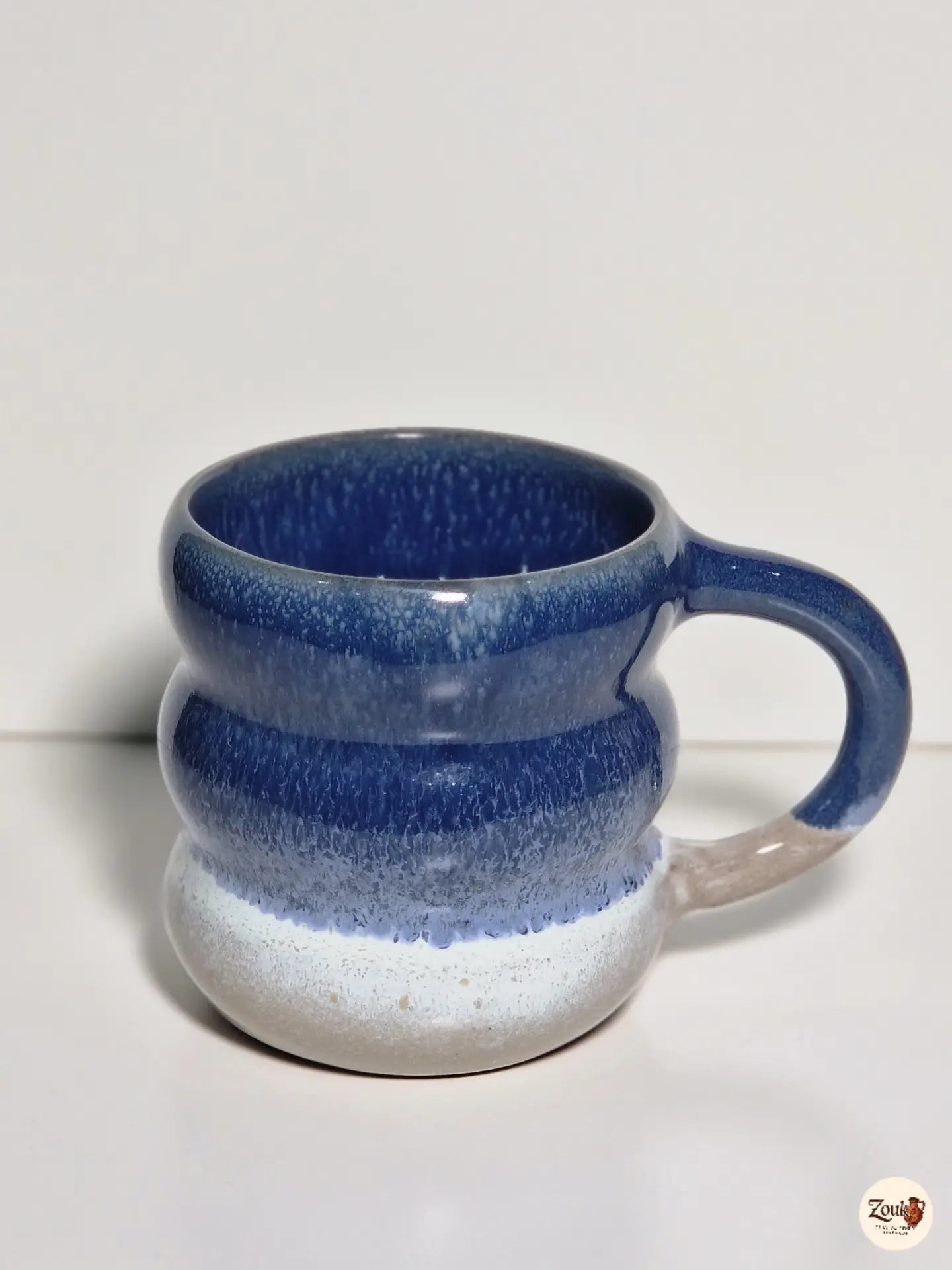 Puffy Collection – Ocean Blue with Light Beige Base Handmade Pottery Mug – 250 ml