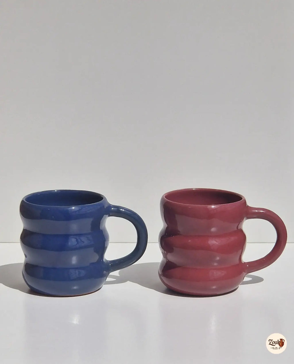 Puffy Collection – Dusty Rose & Midnight Blue Set (2 Handmade Pottery Mugs – 250 ml each)