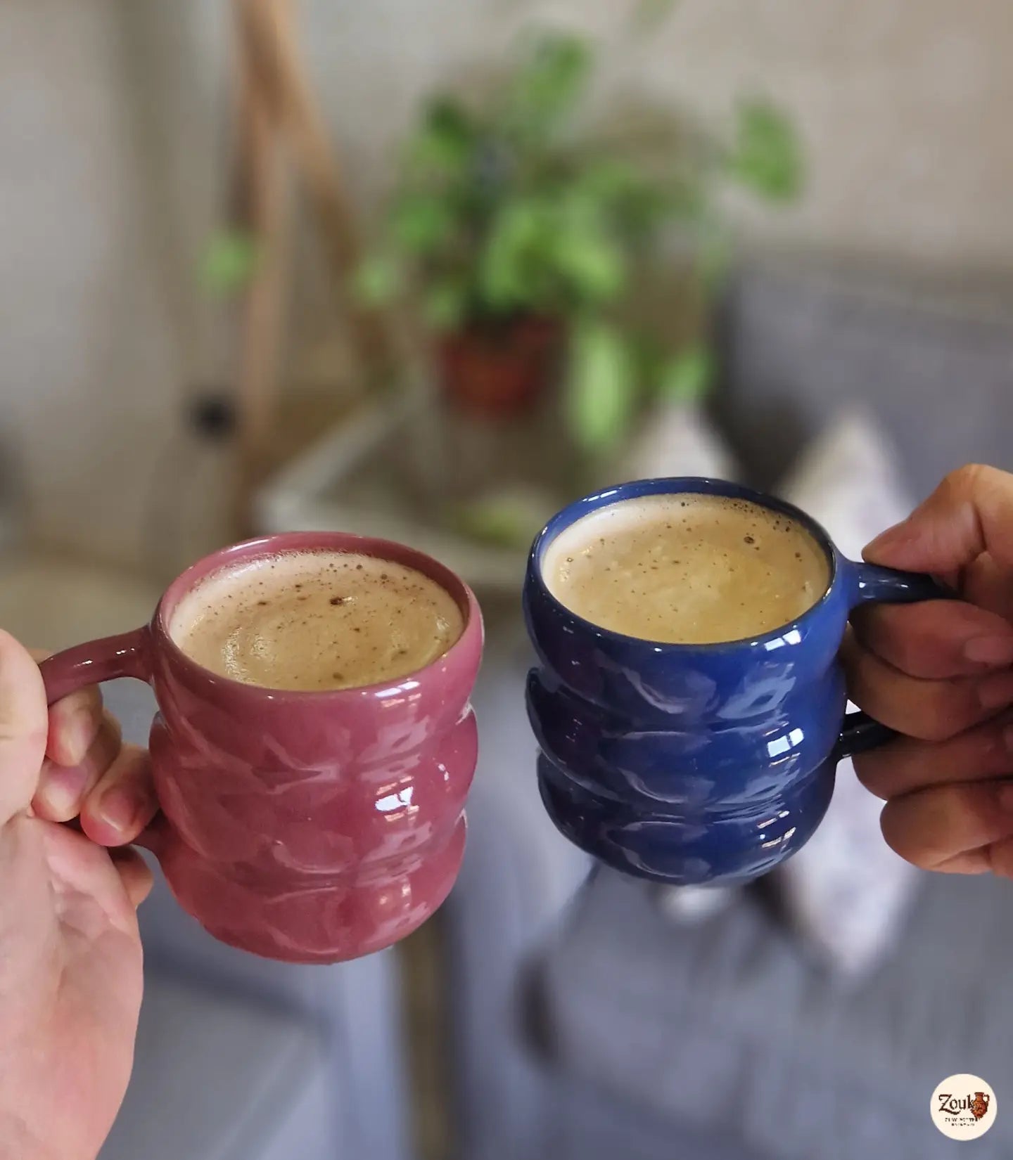 Puffy Collection – Dusty Rose & Midnight Blue Set (2 Handmade Pottery Mugs – 250 ml each)
