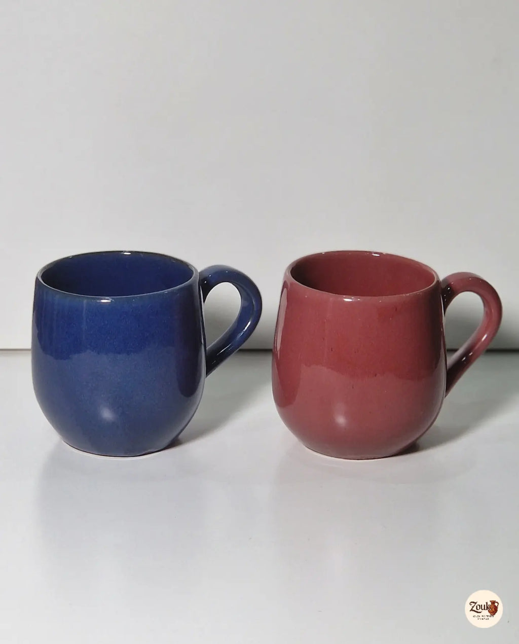 Barrel Collection – Dusty Rose & Midnight Blue Set (2 Handmade Pottery Mugs – 350 ml each)
