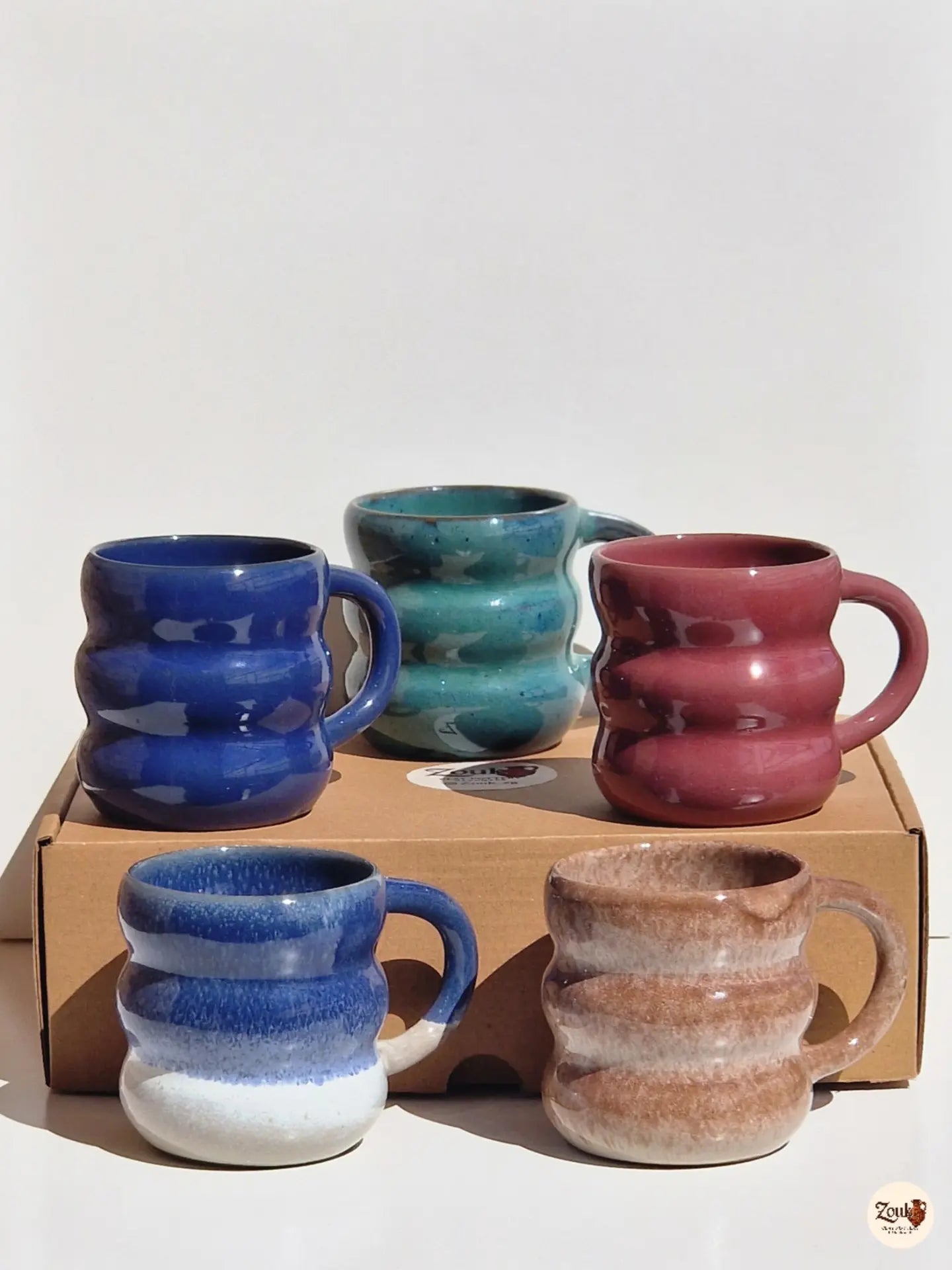 Puffy Collection – Mixed Colors Set (5 Handmade Pottery Mugs – 250 ml each)