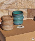 Puffy Collection – Sandy Beige & Turquoise Blue Set (2 Handmade Pottery Cups – 250 ml each)