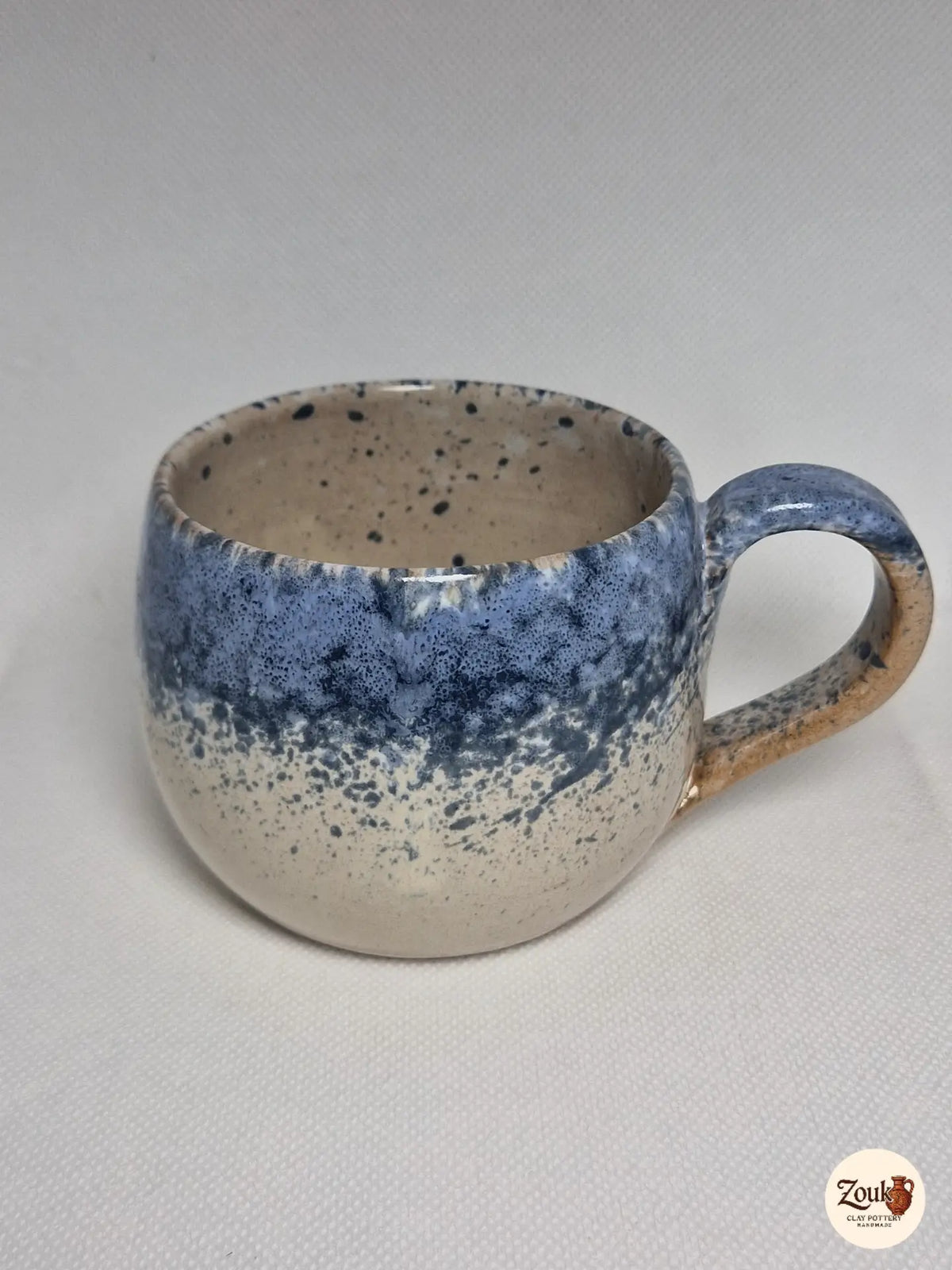 DRIP Collection – Beige & Blue Glazed Pottery Mug (300 ml)