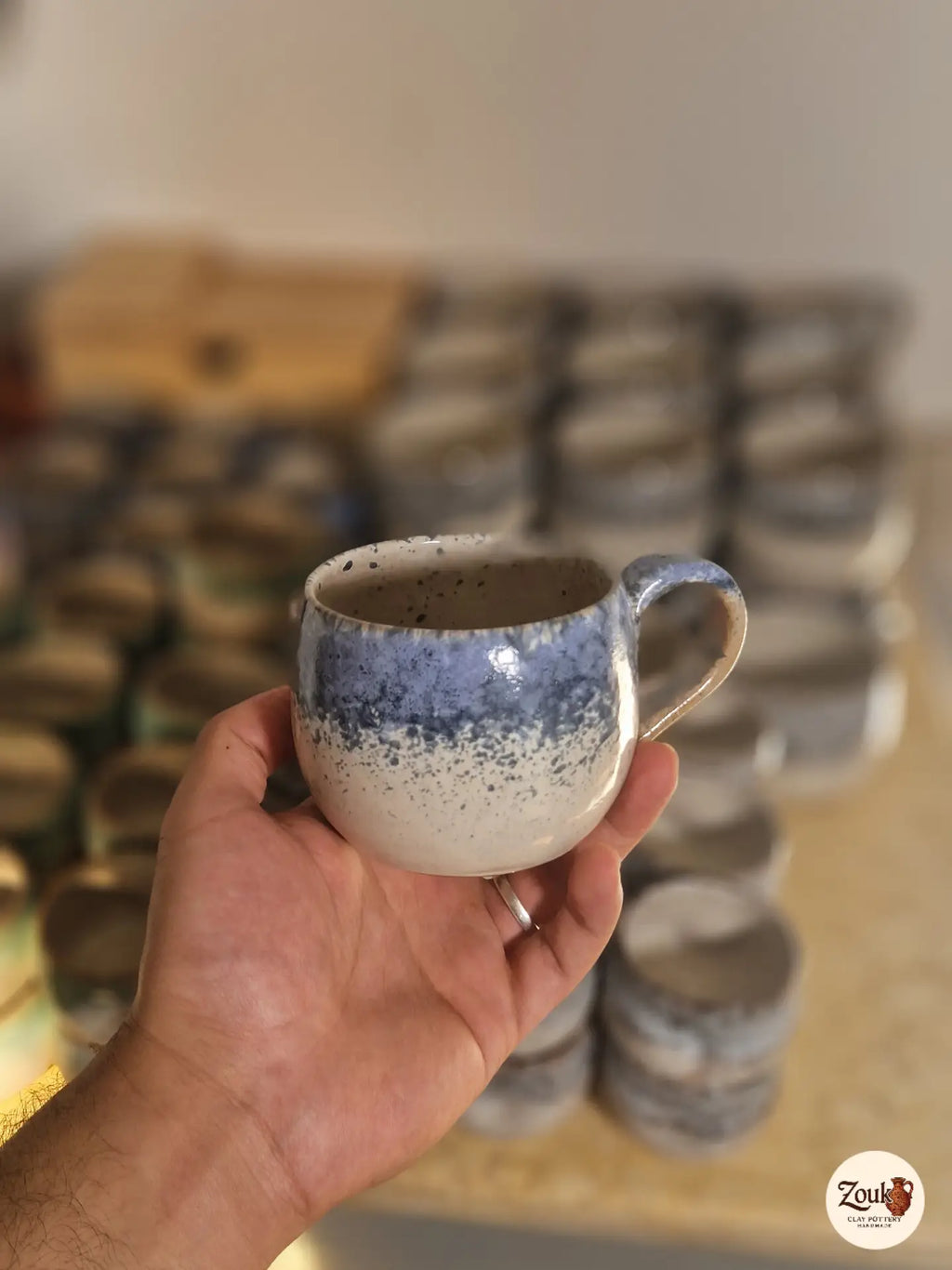 DRIP Collection – Beige & Blue Glazed Pottery Mug (300 ml)