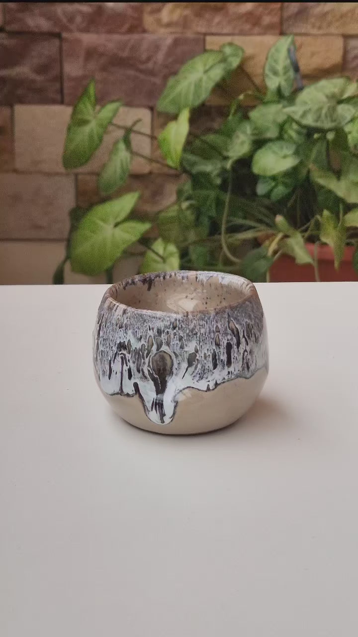 DRIP Collection – Beige & Grey Glazed Pottery Espresso Cup (100 ml)